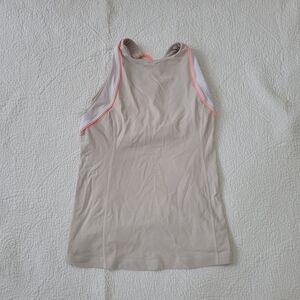 Lululemon Beige Sleeveless Top with White and Pink Accents